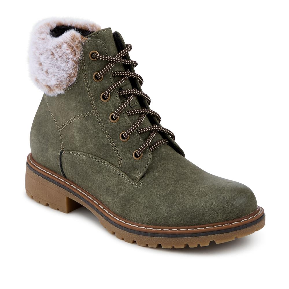 Faux Fur Cuff Lace Up Ankle Boots - WBINS42033 / 328 109 - Image 3