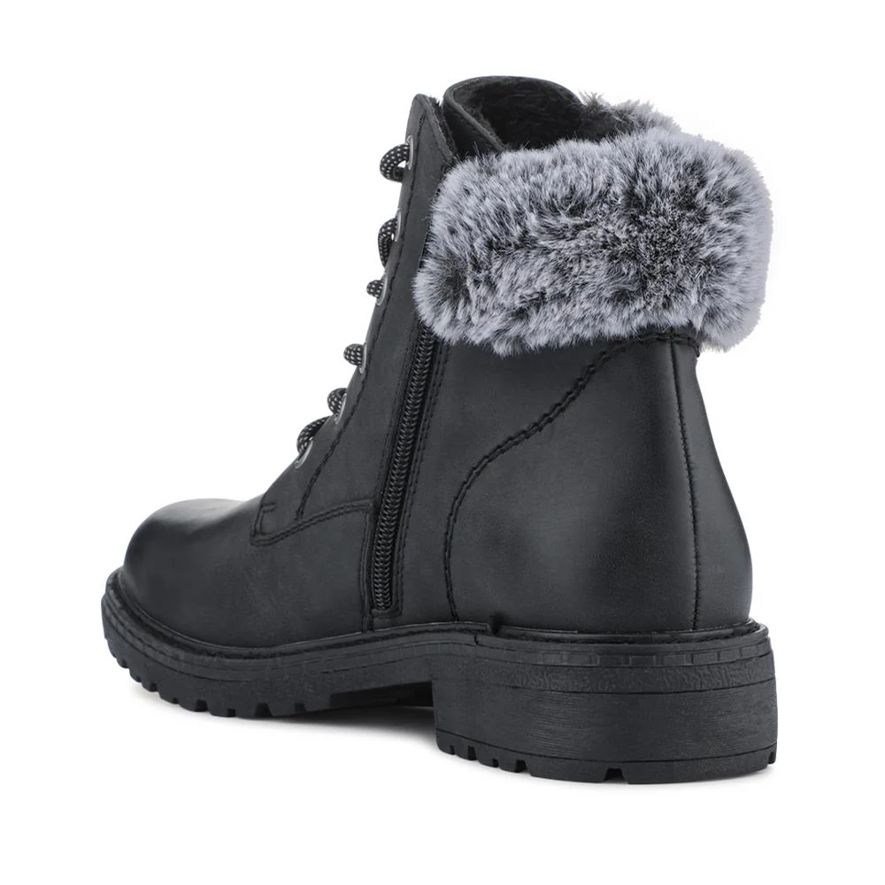 Faux Fur Cuff Lace Up Ankle Boots - WBINS42033 / 328 109 - Black - Image 3