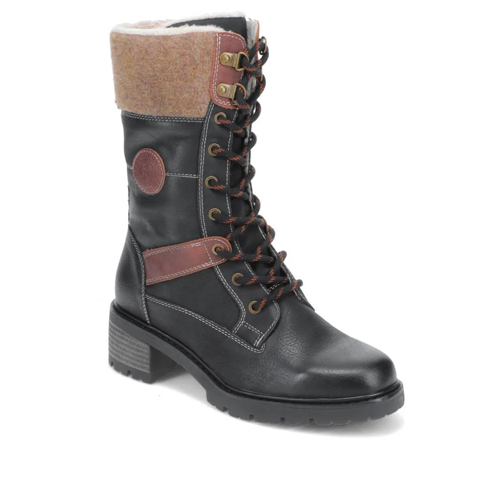Faux-Fur Cuff Lace-Up Boots - SUPRE40019 / 326 252 - Black
