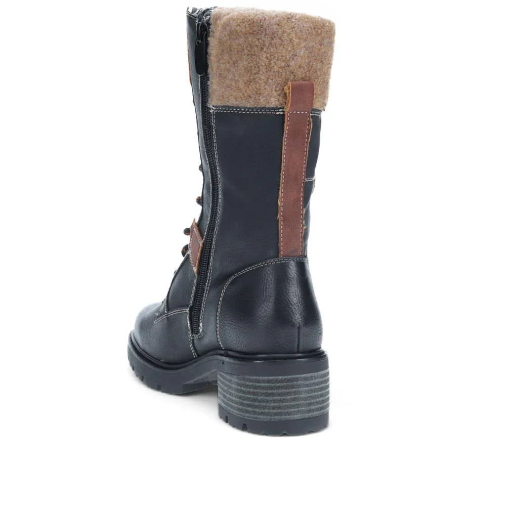Faux-Fur Cuff Lace-Up Boots - SUPRE40019 / 326 252 - Black - Image 3