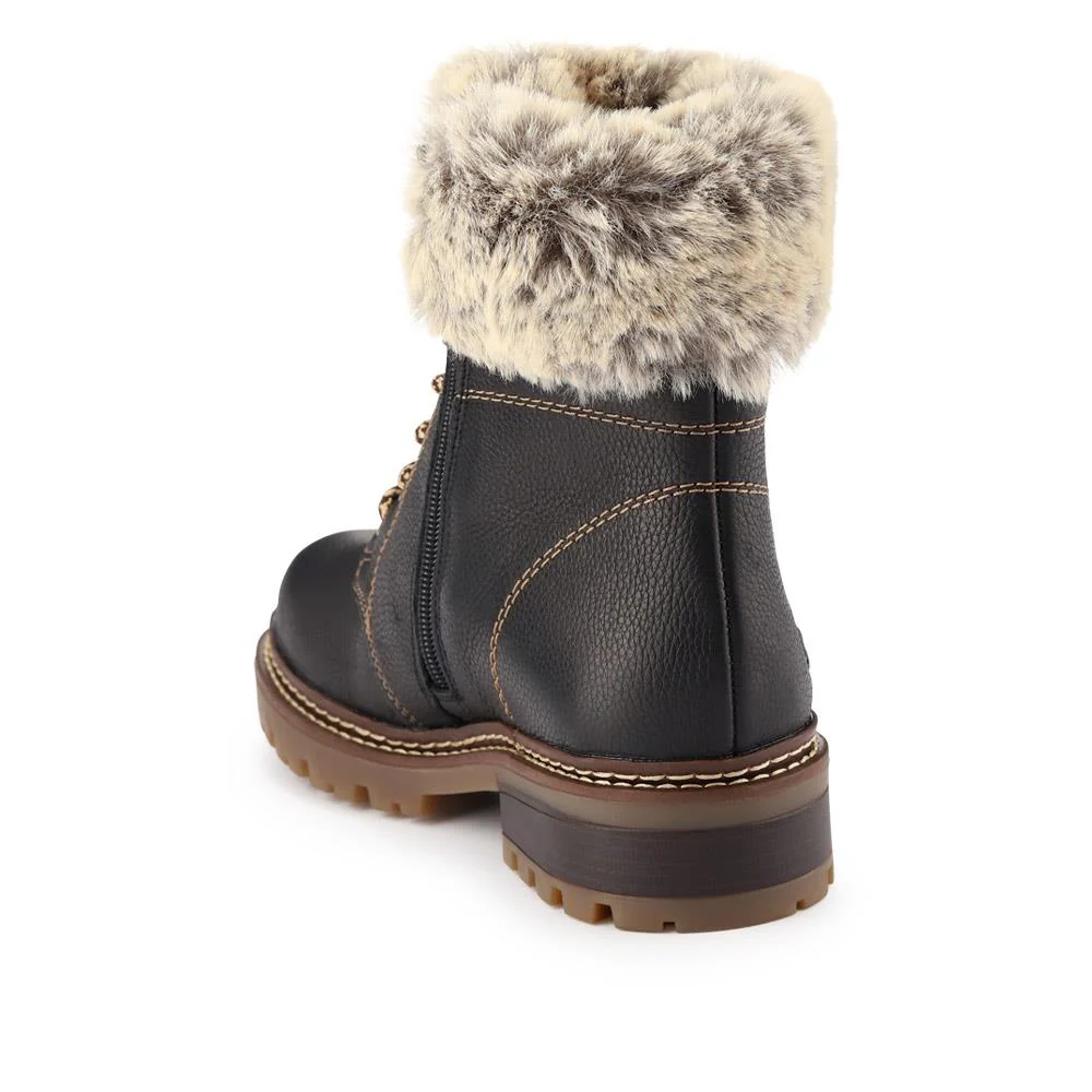Faux-Fur-Cuff Leather Walking Boots - DRS40506 / 326 363 - Black - Image 2