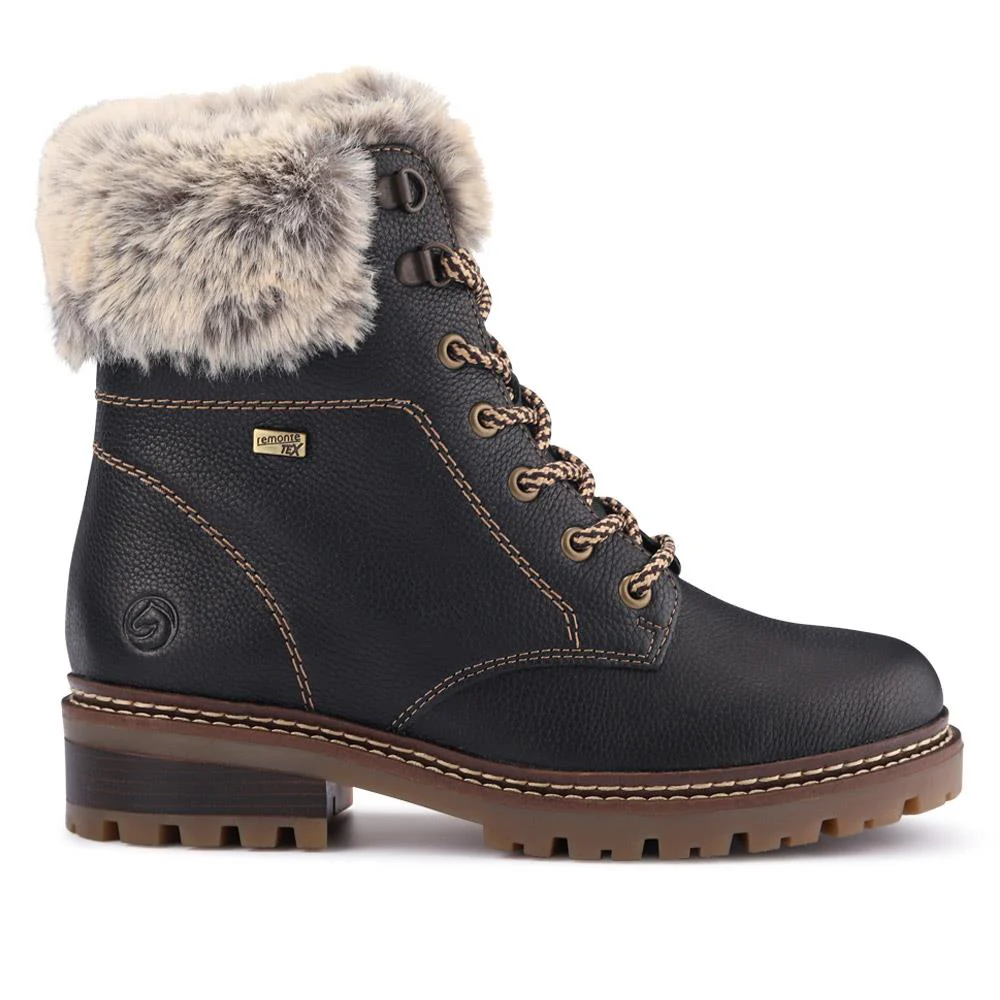 Faux-Fur-Cuff Leather Walking Boots - DRS40506 / 326 363 - Black - Image 3