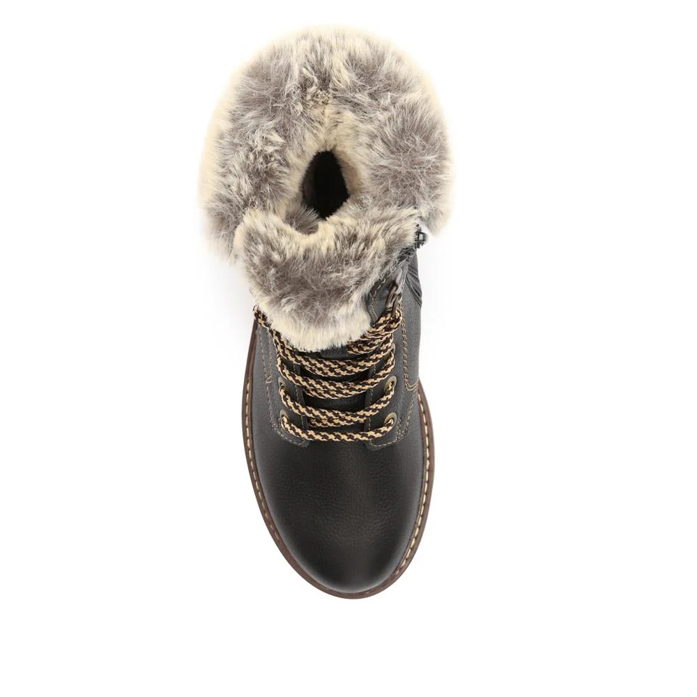 Faux-Fur-Cuff Leather Walking Boots - DRS40506 / 326 363 - Black - Image 4