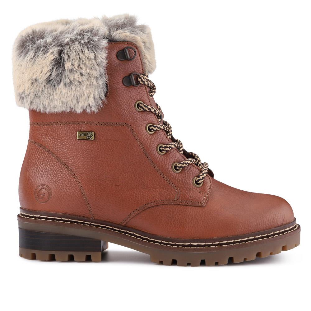 Faux-Fur-Cuff Leather Walking Boots - DRS40506 / 326 363 - Tan - Image 2