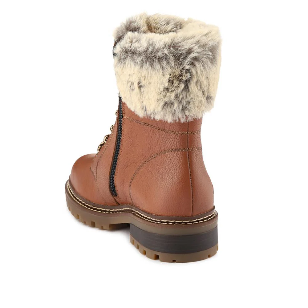 Faux-Fur-Cuff Leather Walking Boots - DRS40506 / 326 363 - Tan - Image 3