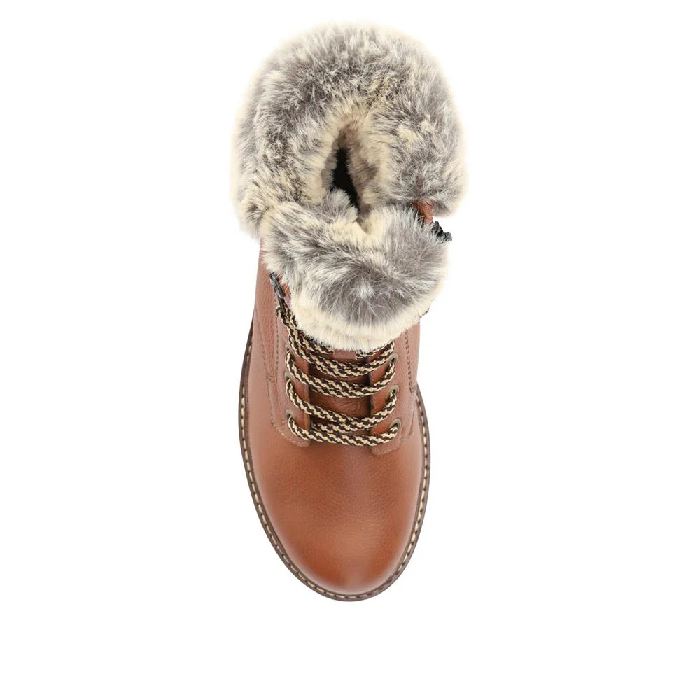 Faux-Fur-Cuff Leather Walking Boots - DRS40506 / 326 363 - Tan - Image 4