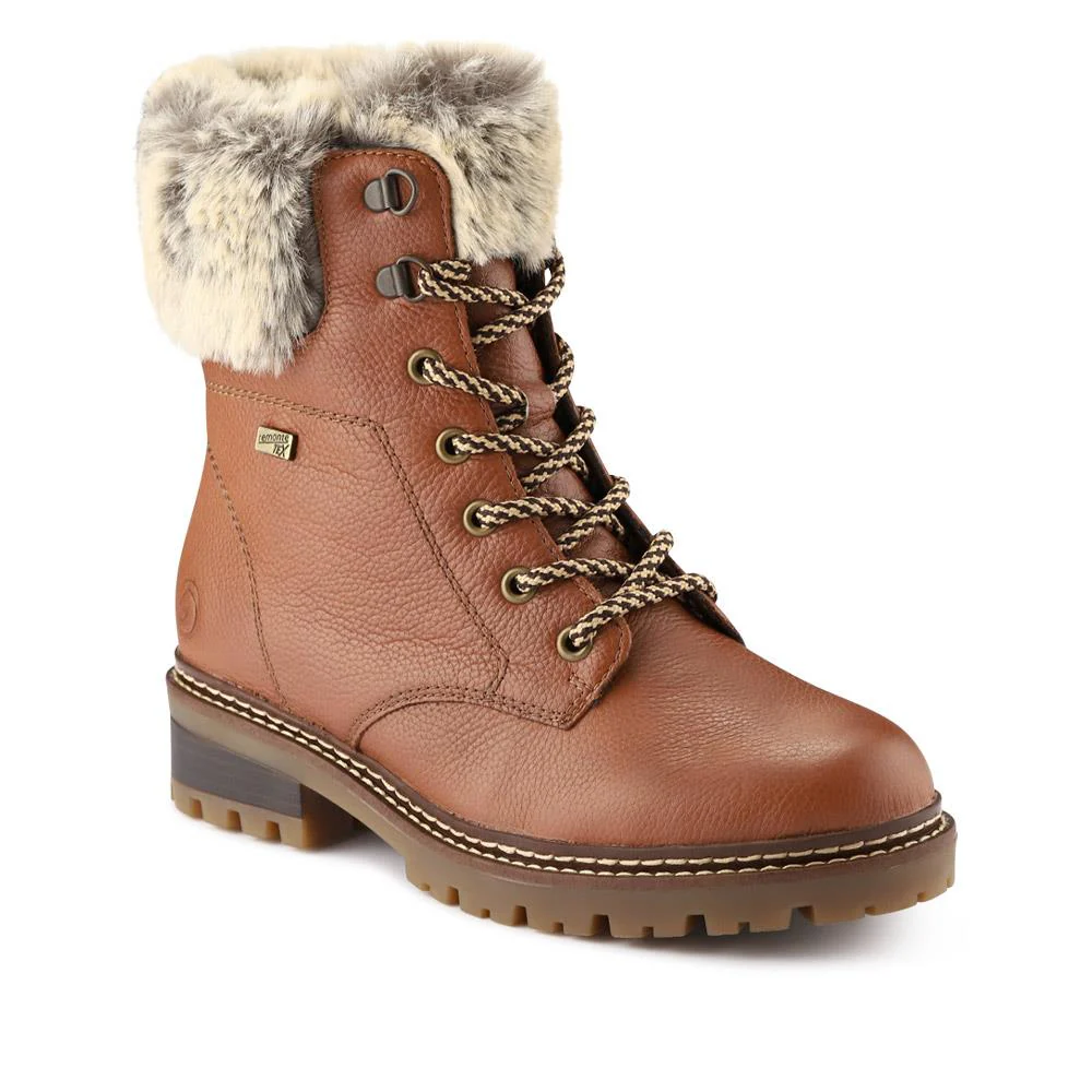 Faux-Fur-Cuff Leather Walking Boots - DRS40506 / 326 363 - Tan