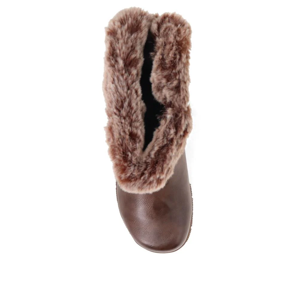 Faux-Fur Cuff Long Boots - AURRORA / 326 600 - Brown - Image 5