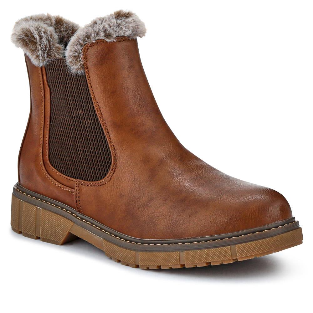 Faux-Fur-Lined Ankle Boots - BELWBINS40015 / 326 304 - Brown