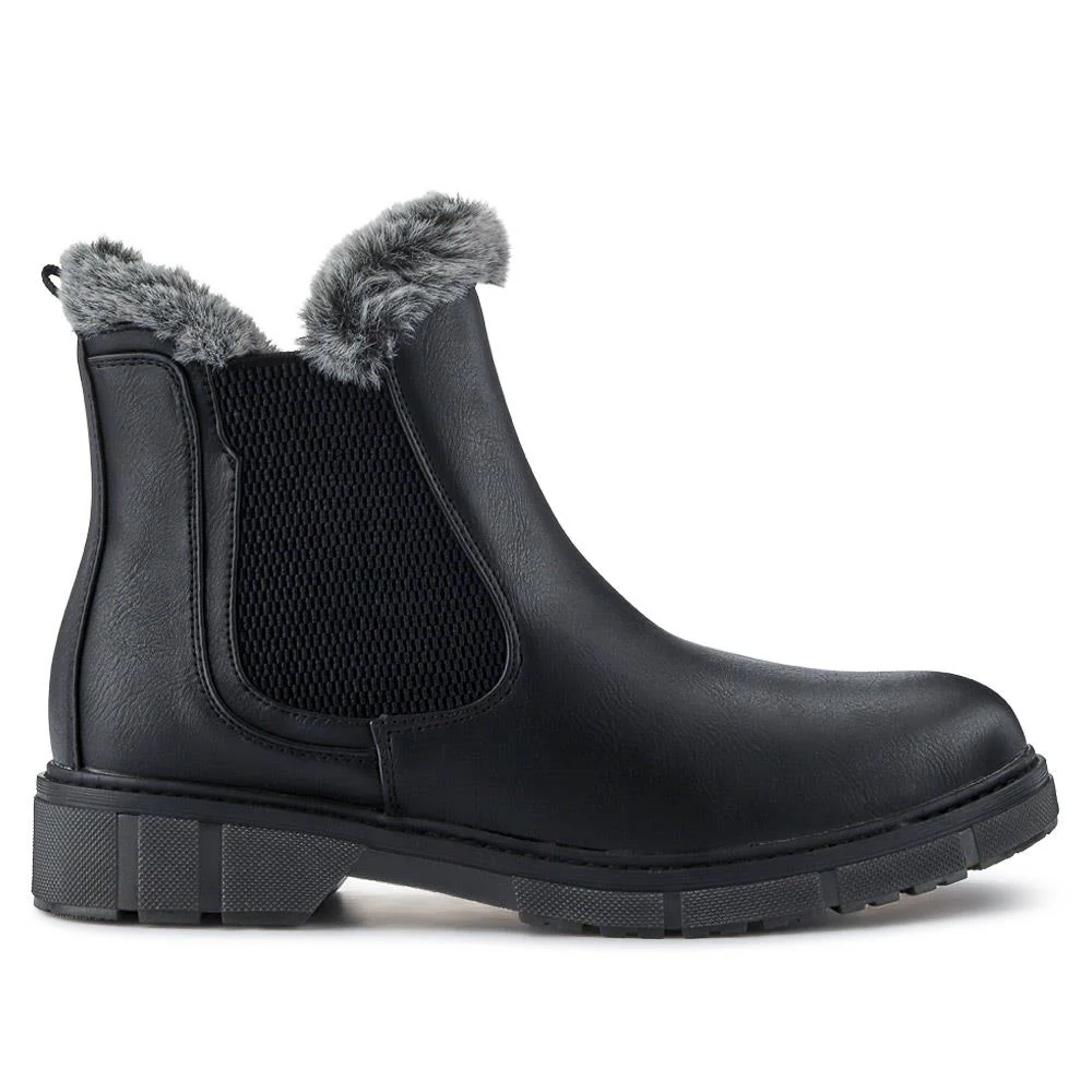 Faux-Fur-Lined Ankle Boots - BELWBINS40015 / 326 304 - Black - Image 2