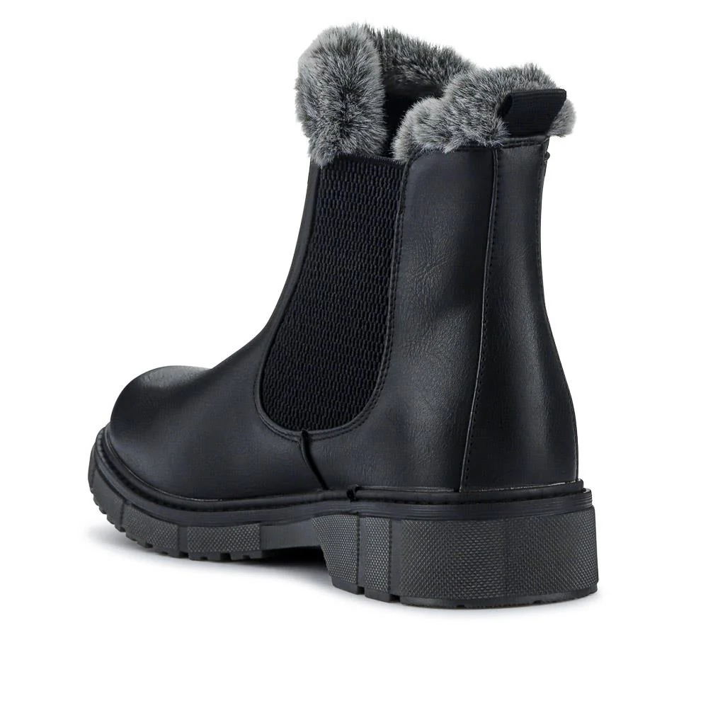 Faux-Fur-Lined Ankle Boots - BELWBINS40015 / 326 304 - Black - Image 3