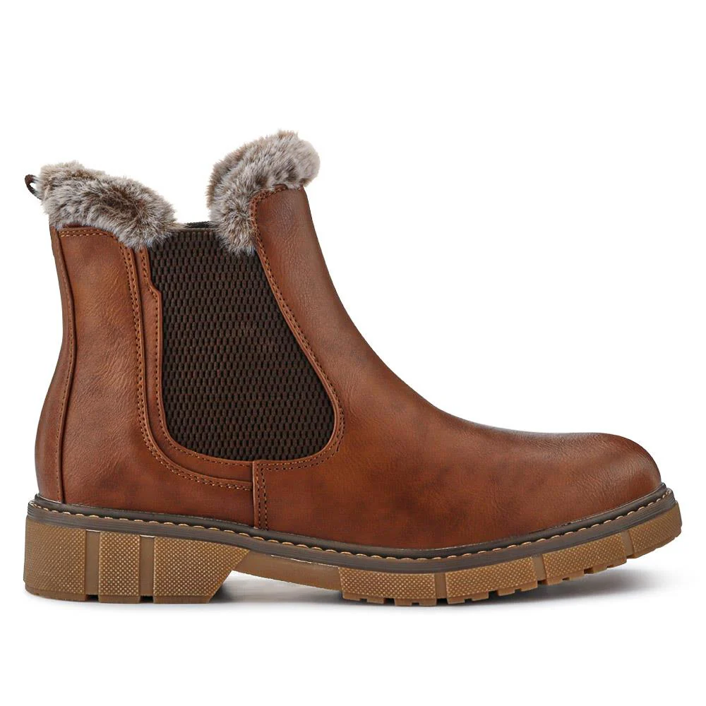 Faux-Fur-Lined Ankle Boots - BELWBINS40015 / 326 304 - Brown - Image 2
