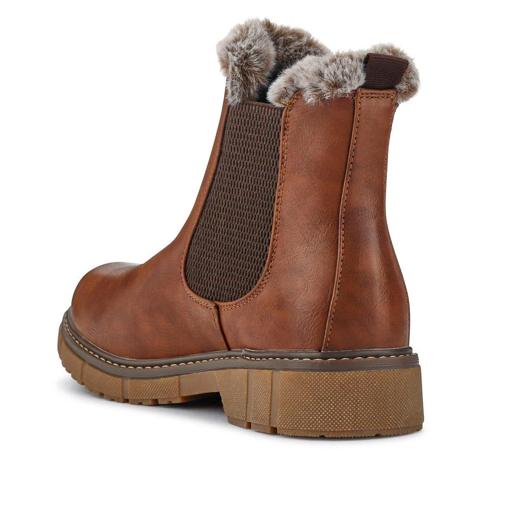 Faux-Fur-Lined Ankle Boots - BELWBINS40015 / 326 304 - Brown - Image 3