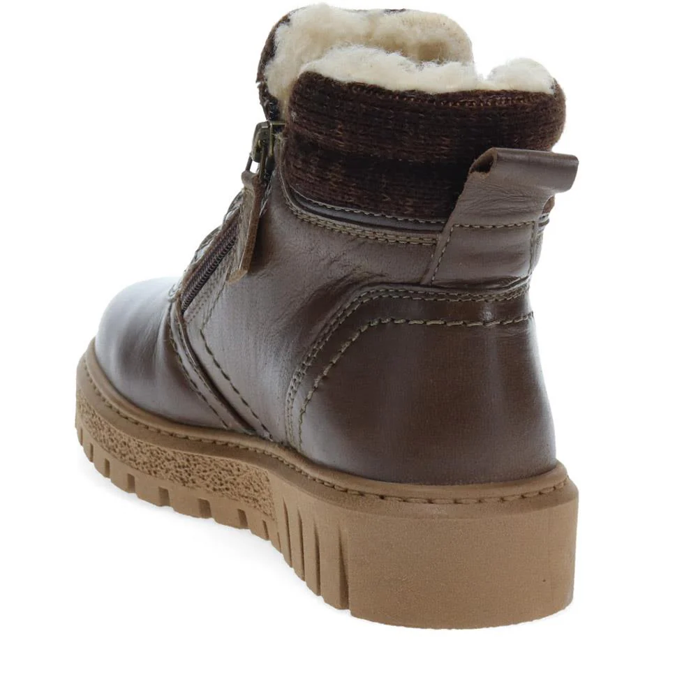 Faux-Fur-Lined Leather Boots  - TEJ40007 / 326 419 - Khaki - Image 3