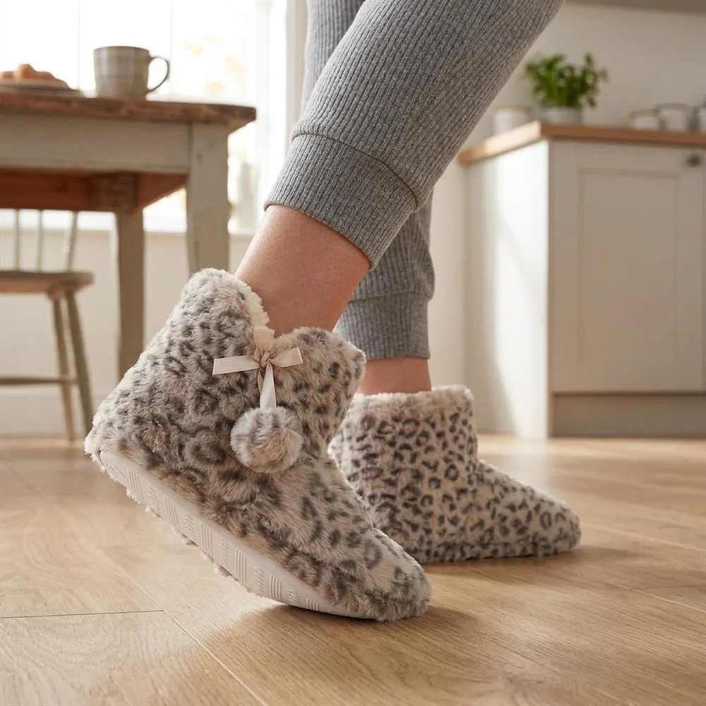 Faux-Fur Slipper Booties - GALOP40005 / 326 025 - Grey Leopard - Image 2