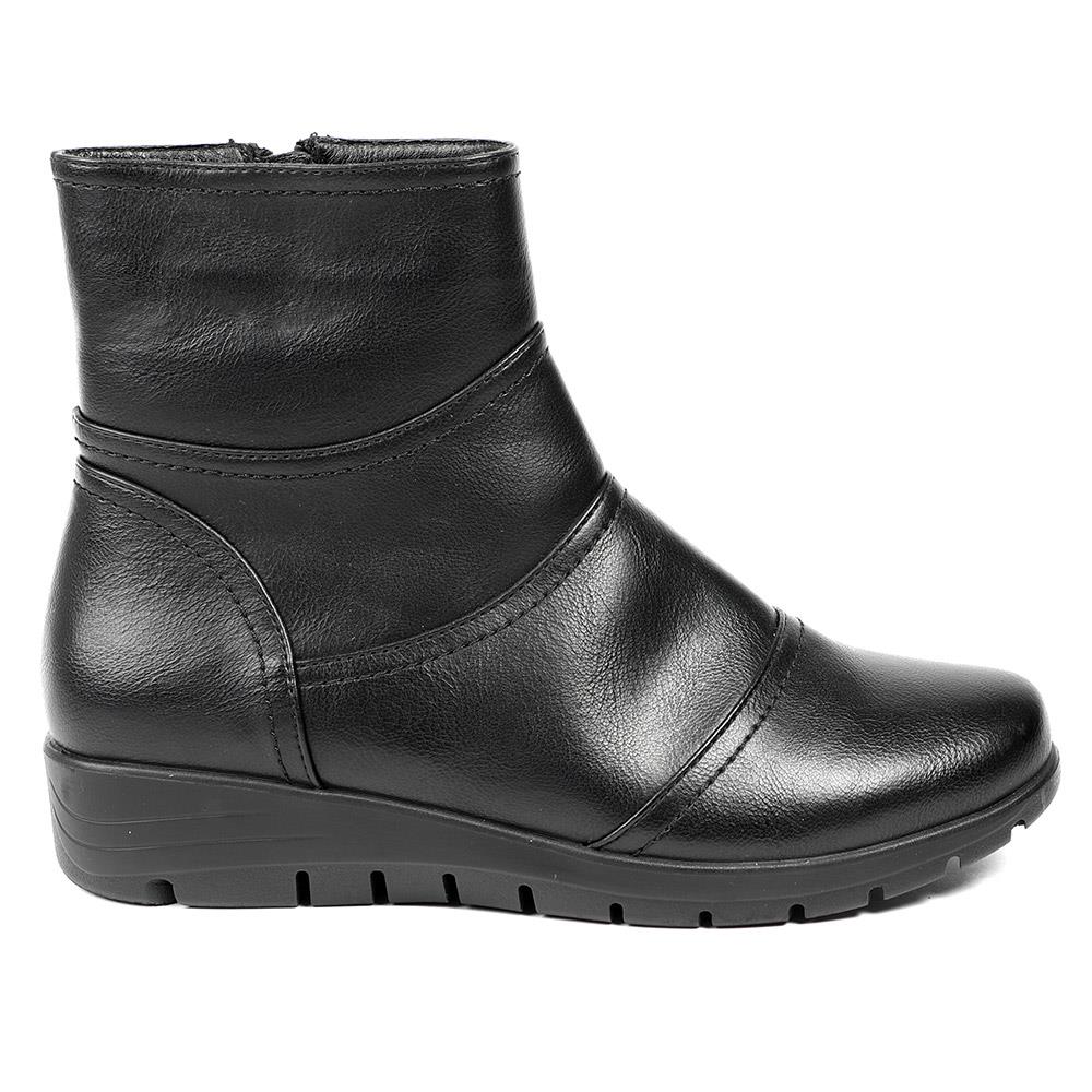 Wedge Heel Casual Zip Up Ankle Boots - WK42015 / 328 422 - Black - Image 2