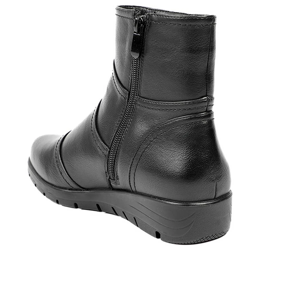 Wedge Heel Casual Zip Up Ankle Boots - WK42015 / 328 422 - Black - Image 3