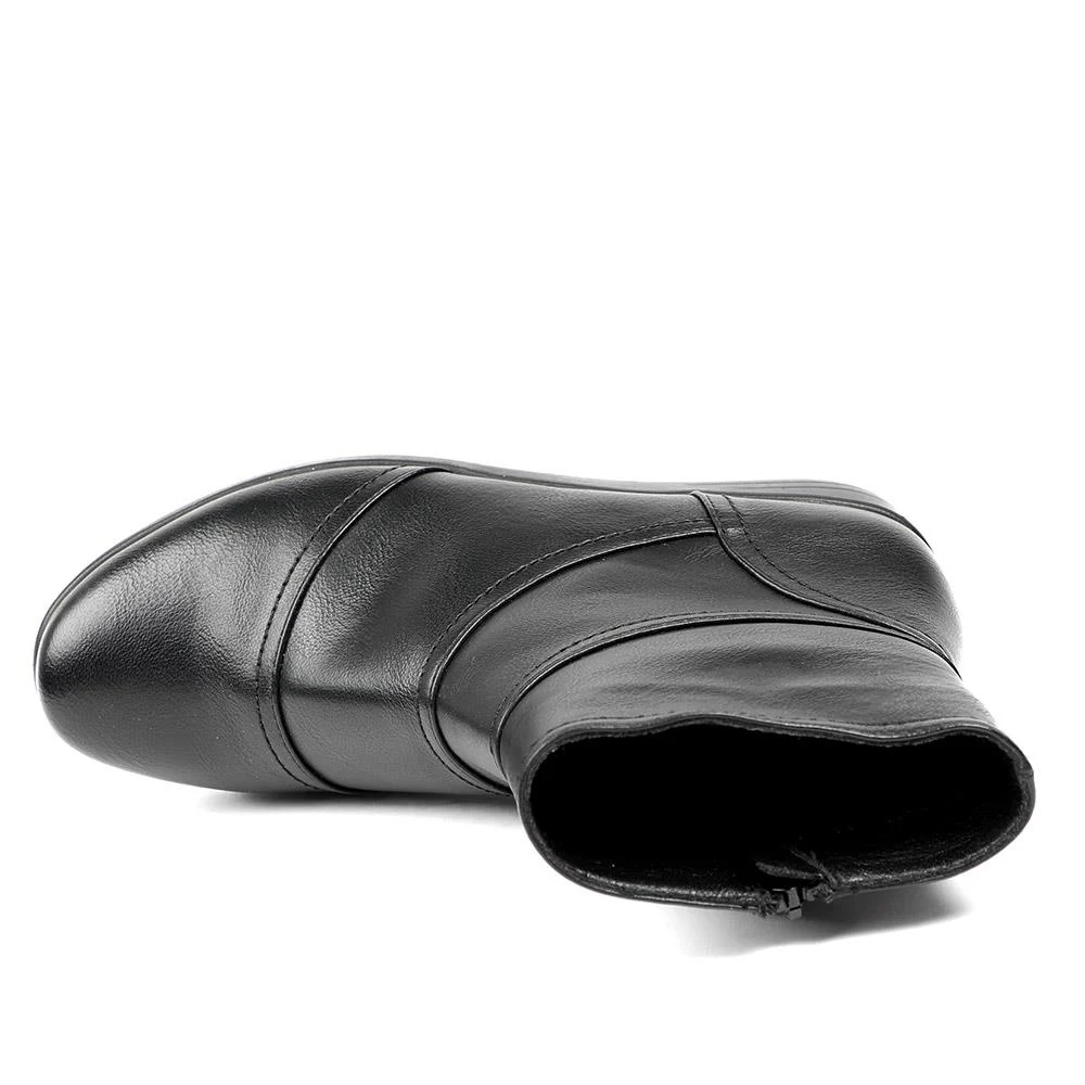 Wedge Heel Casual Zip Up Ankle Boots - WK42015 / 328 422 - Black - Image 4