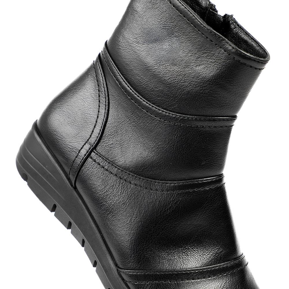 Wedge Heel Casual Zip Up Ankle Boots - WK42015 / 328 422 - Black - Image 5