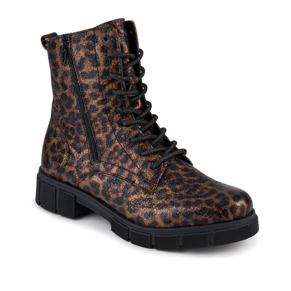Faux Leather Lace-Up Boots - DRS42510 / 327 732 - Leopard