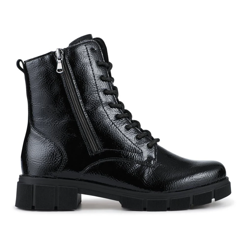 Faux Leather Lace-Up Boots - DRS42510 / 327 732 - Black Patent - Image 2