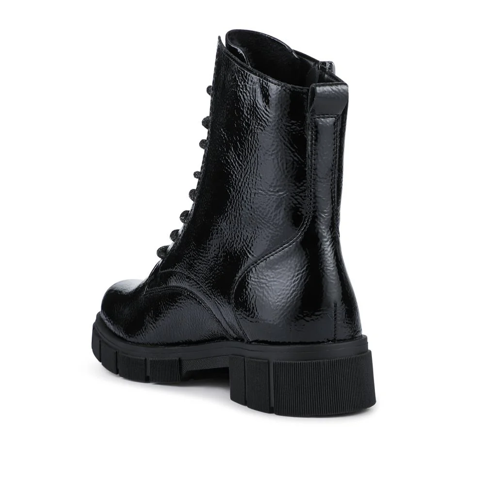 Faux Leather Lace-Up Boots - DRS42510 / 327 732 - Black Patent - Image 3