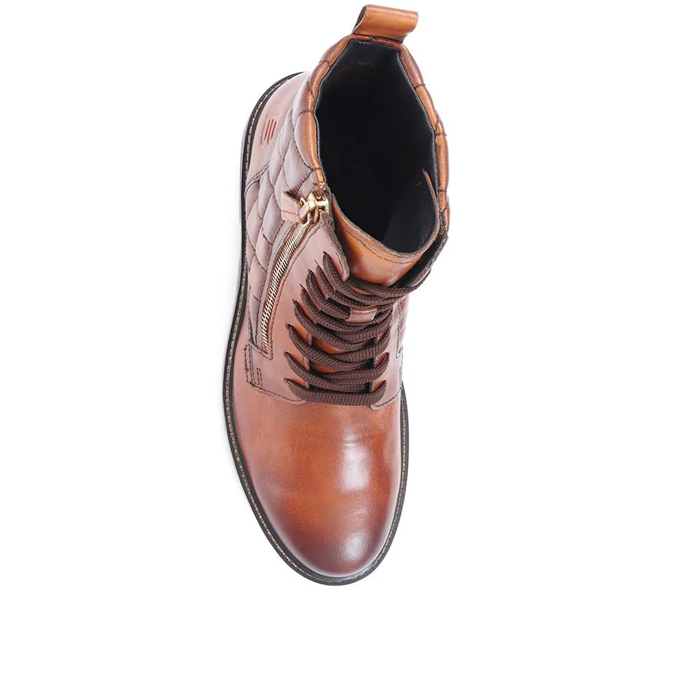 Fiona Lace-Up Leather Ankle Boots - BUG36518 / 322 875 - Cognac - Image 4