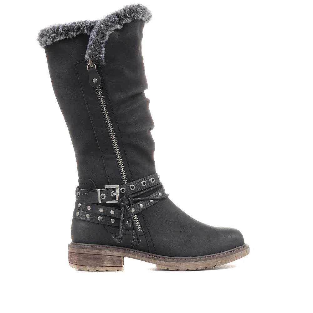 Fleece Lined Buckle Detail Boots - WBINS36130 / 323 115 - Black - Image 2