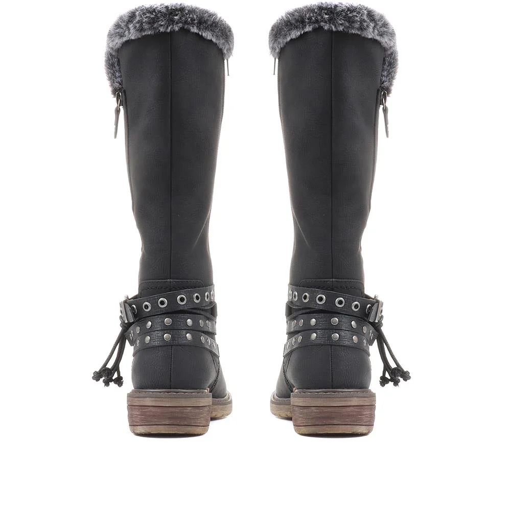 Fleece Lined Buckle Detail Boots - WBINS36130 / 323 115 - Black - Image 3