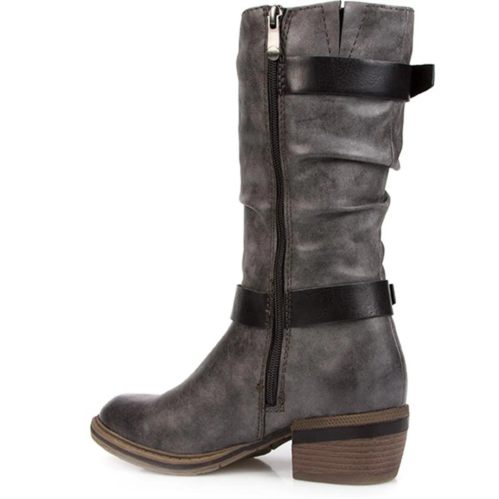 Fleece Lined Calf Length Boot - WEN26527 / 310 657 - Grey - Image 3
