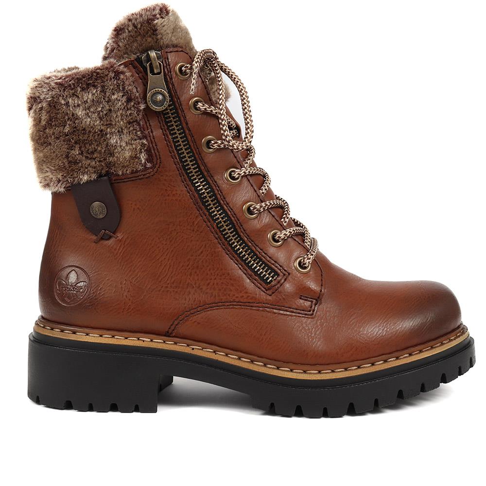 Fleece Trimmed Lace Up Ankle Boots - RKR38521 / 324 345 - Tan - Image 2