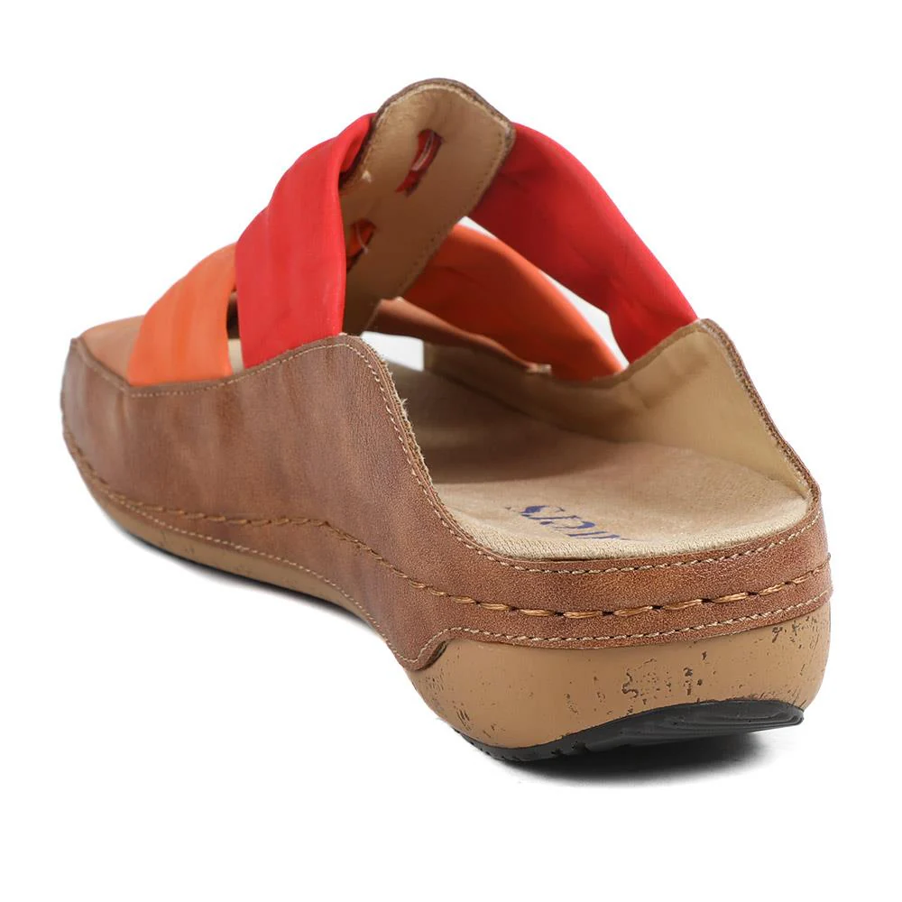 Flexible Triple Bow Cushioned Sandals - WBINS43014 / 329 090 - Tan-Red - Image 4