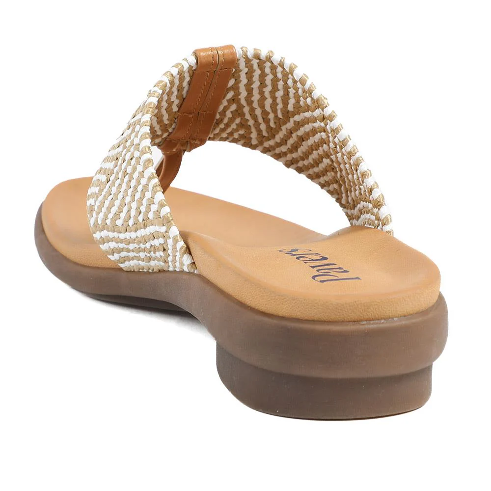 Flexible Wide Fit Toe Post Sandals - BAIZH41027W / 329 019 - Beige Multi - Image 3