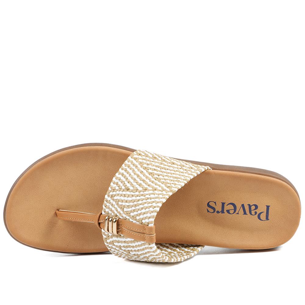 Flexible Wide Fit Toe Post Sandals - BAIZH41027W / 329 019 - Beige Multi - Image 4
