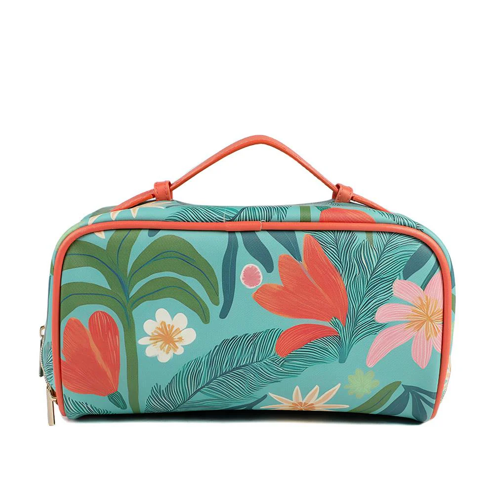Tropical Multi Compartment Cosmetic Bag - HTZ43003 / 329 170 - Teal Multi - Image 3
