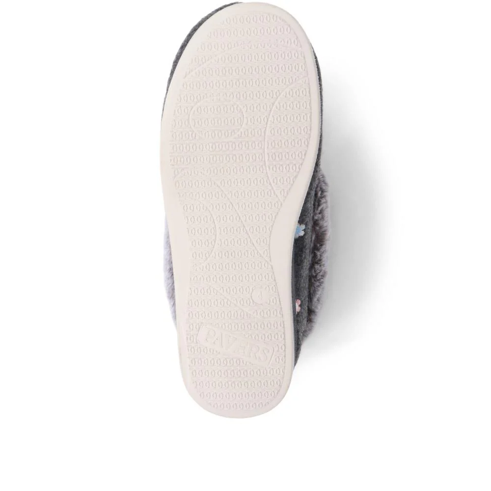 Floral Faux-Fur Slippers - QING38012 / 324 190 - Grey Floral - Image 4