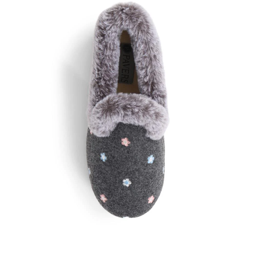 Floral Faux-Fur Slippers - QING38012 / 324 190 - Grey Floral - Image 5
