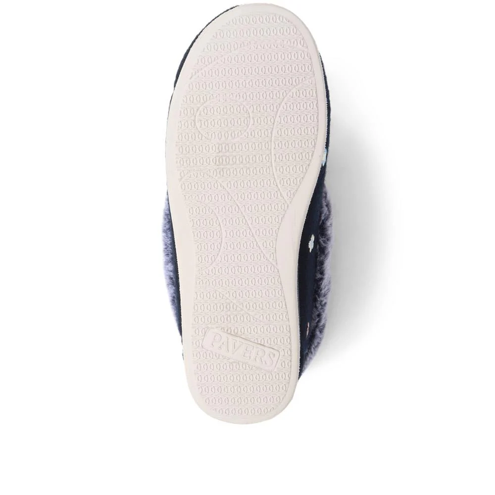 Floral Faux-Fur Slippers - QING38012 / 324 190 - Navy Floral - Image 4
