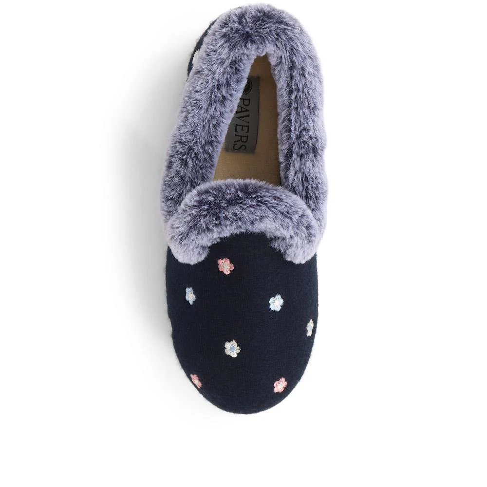 Floral Faux-Fur Slippers - QING38012 / 324 190 - Navy Floral - Image 5
