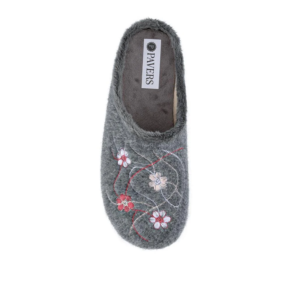Floral Pattern Mule Slippers - BONAD42001 / 328 336 - Grey - Image 4