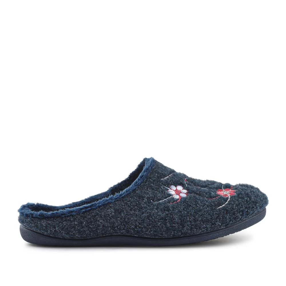 Floral Pattern Mule Slippers - BONAD42001 / 328 336 - Navy - Image 2