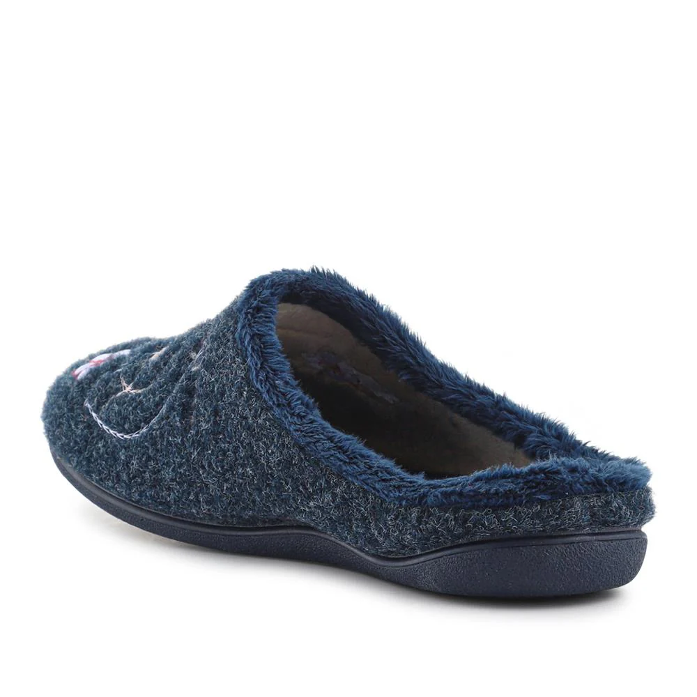 Floral Pattern Mule Slippers - BONAD42001 / 328 336 - Navy - Image 3
