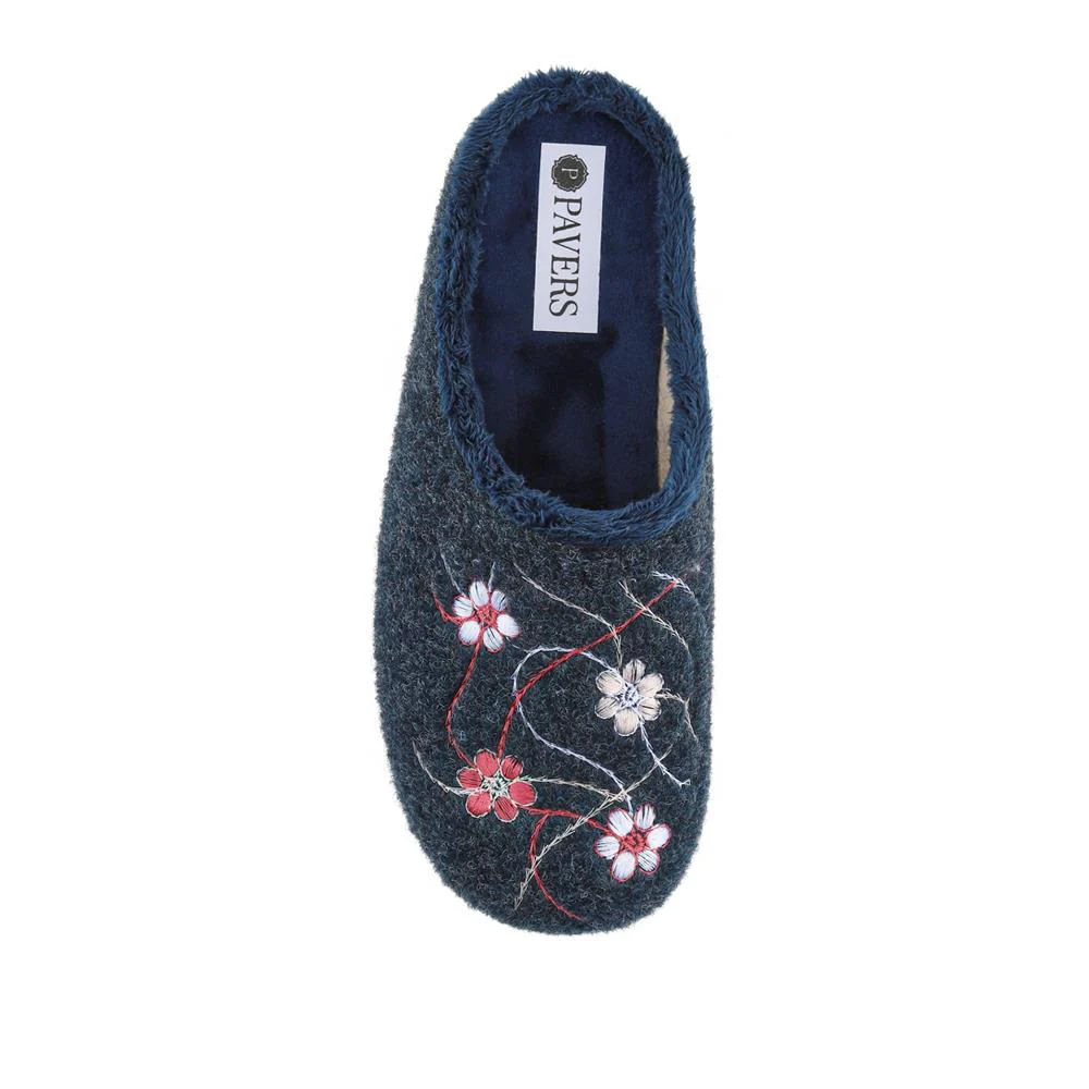 Floral Pattern Mule Slippers - BONAD42001 / 328 336 - Navy - Image 4