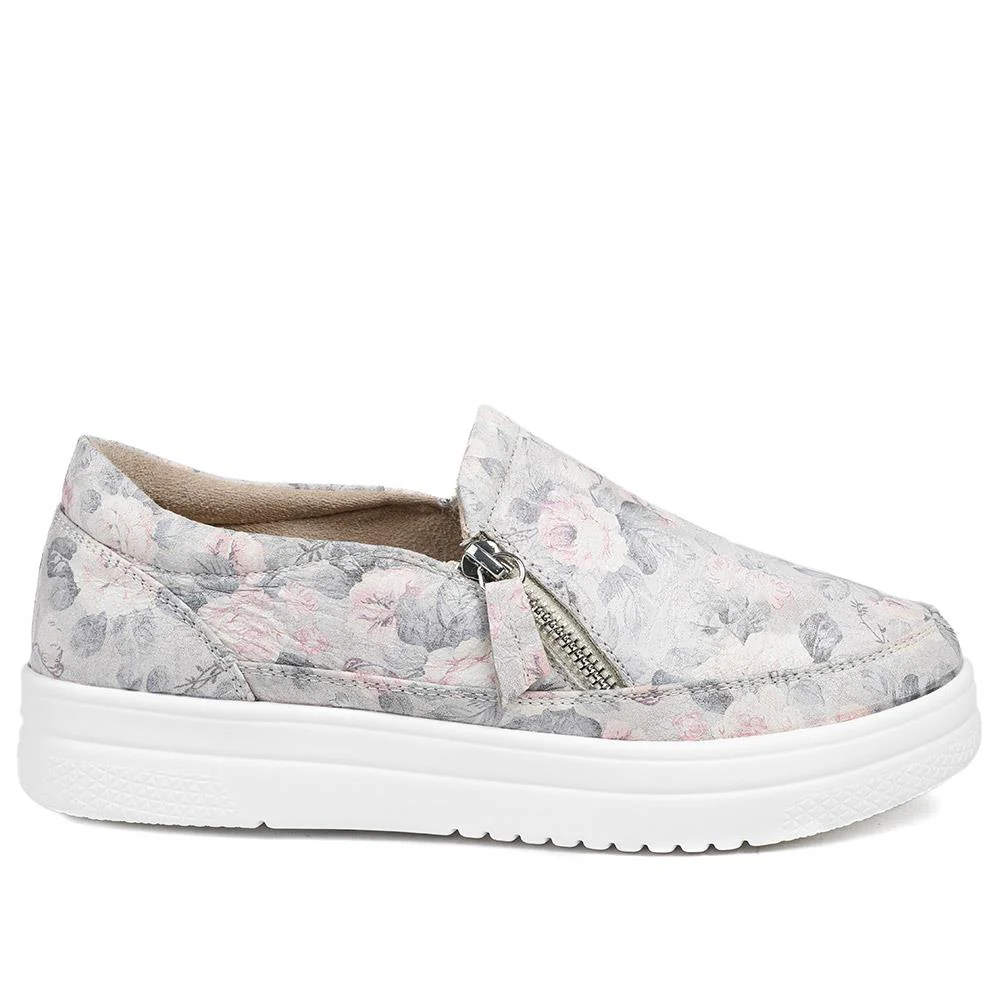 EasyFit Extra Wide Zip Detail Slip On Shoes - PETAL / 329 168 - Floral - Image 3