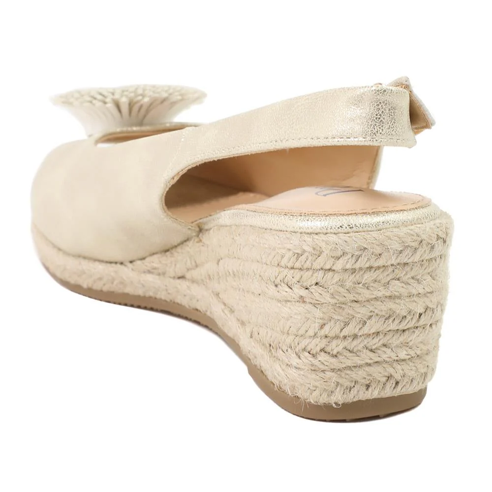 Flower Detail Peep Toe Wedge Sandals - BAIZH43040 / 329 259 - Gold - Image 4