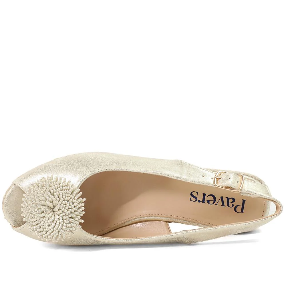 Flower Detail Peep Toe Wedge Sandals - BAIZH43040 / 329 259 - Gold - Image 5