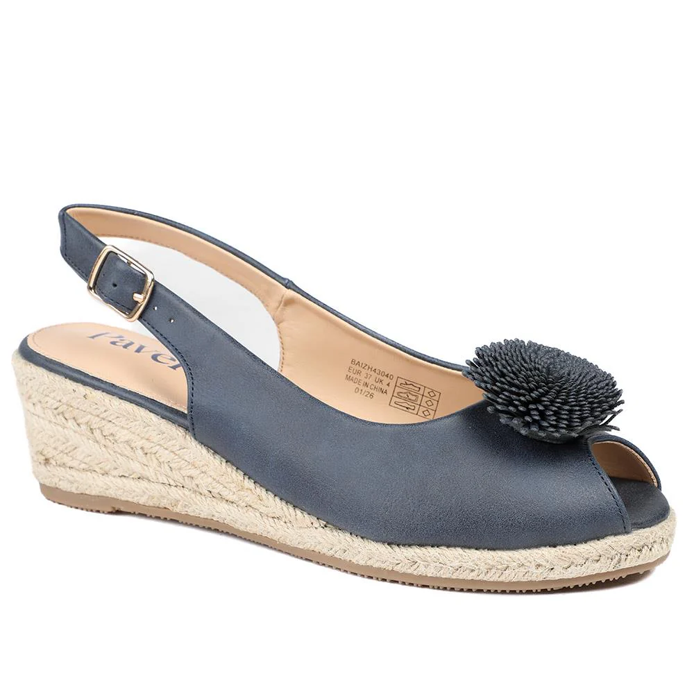 Flower Detail Peep Toe Wedge Sandals - BAIZH43040 / 329 259 - Navy - Image 3