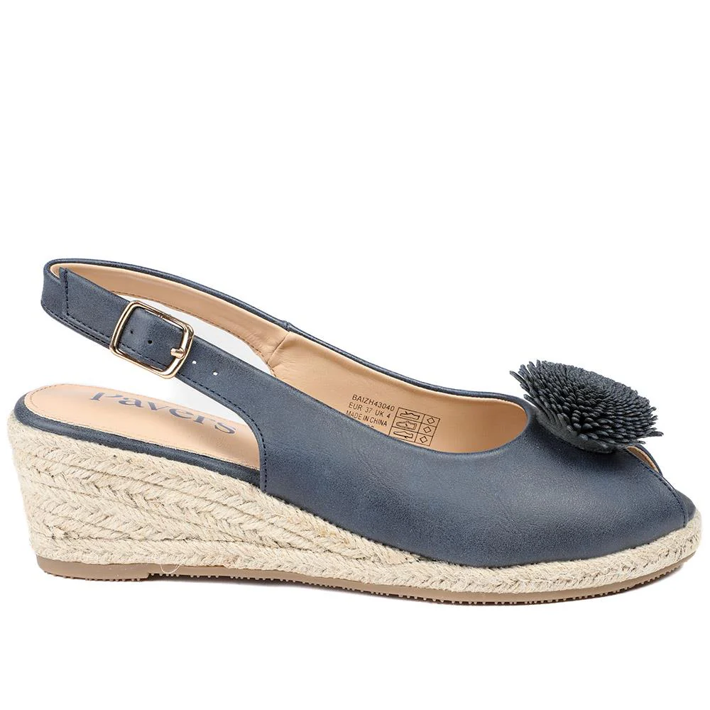 Flower Detail Peep Toe Wedge Sandals - BAIZH43040 / 329 259 - Navy - Image 4