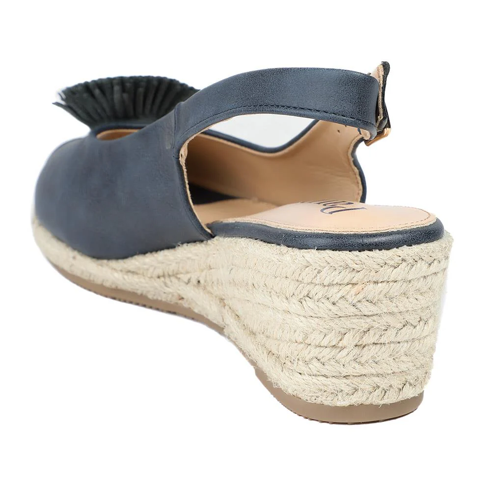 Flower Detail Peep Toe Wedge Sandals - BAIZH43040 / 329 259 - Navy - Image 6