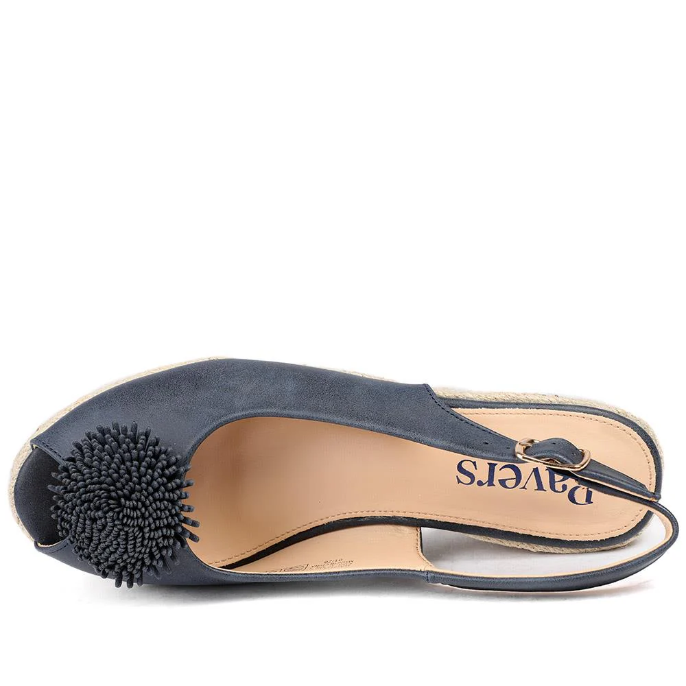 Flower Detail Peep Toe Wedge Sandals - BAIZH43040 / 329 259 - Navy - Image 8